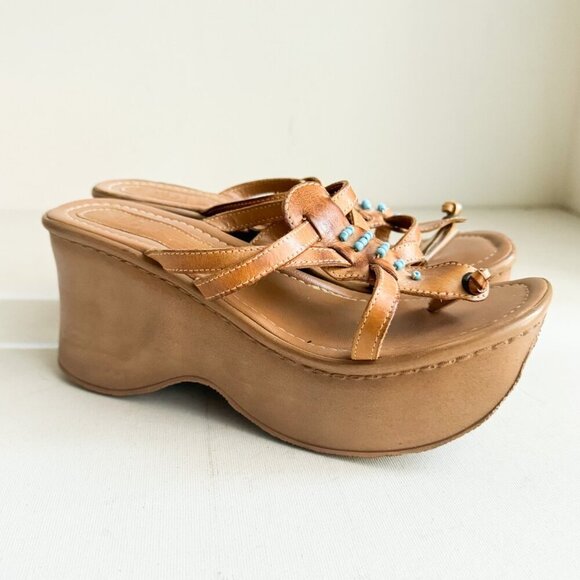 Vintage Urban Behaviour Brown Chunky Platform Leather Sandals 8 - Picture 2 of 11